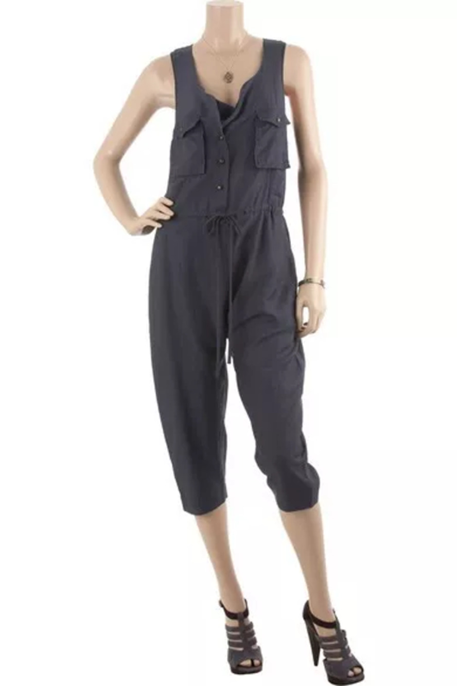 3.1 Phillip Lim Sleeveless Straight Leg Cargo Jumpsuit Linen Blend Gray Size 6